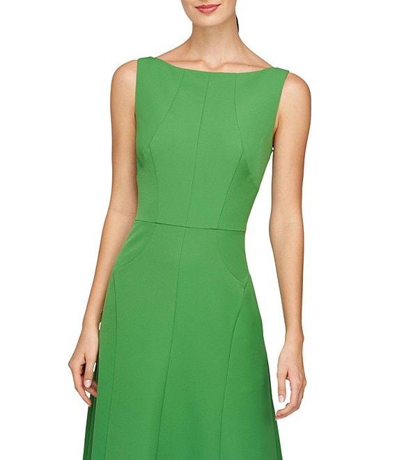 Kay Unger Amari Stretch Crepe Boat Neck Sleeveless V-Back Seam Detail Midi Dress Product Image