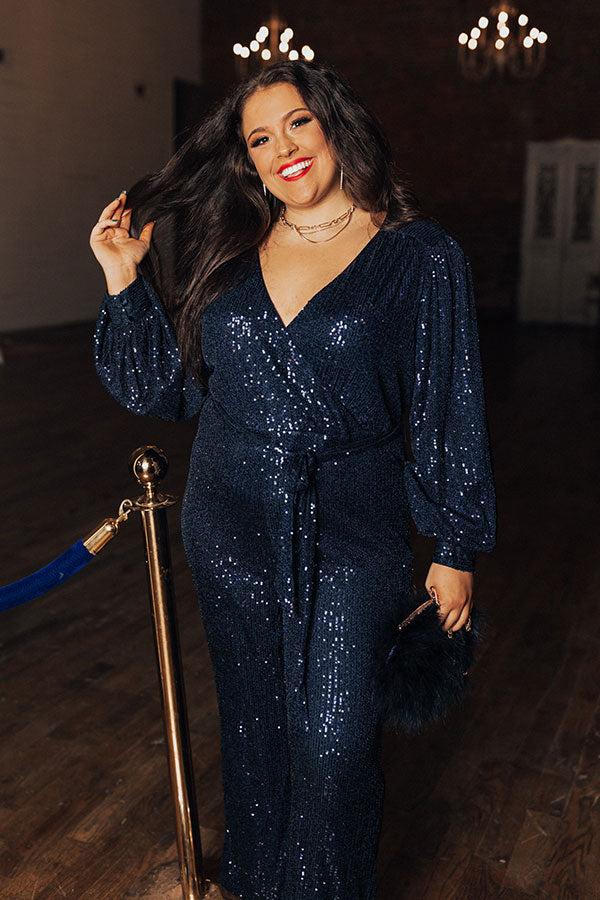 Heart Filled With Love Sequin Jumpsuit In Navy Curves Product Image