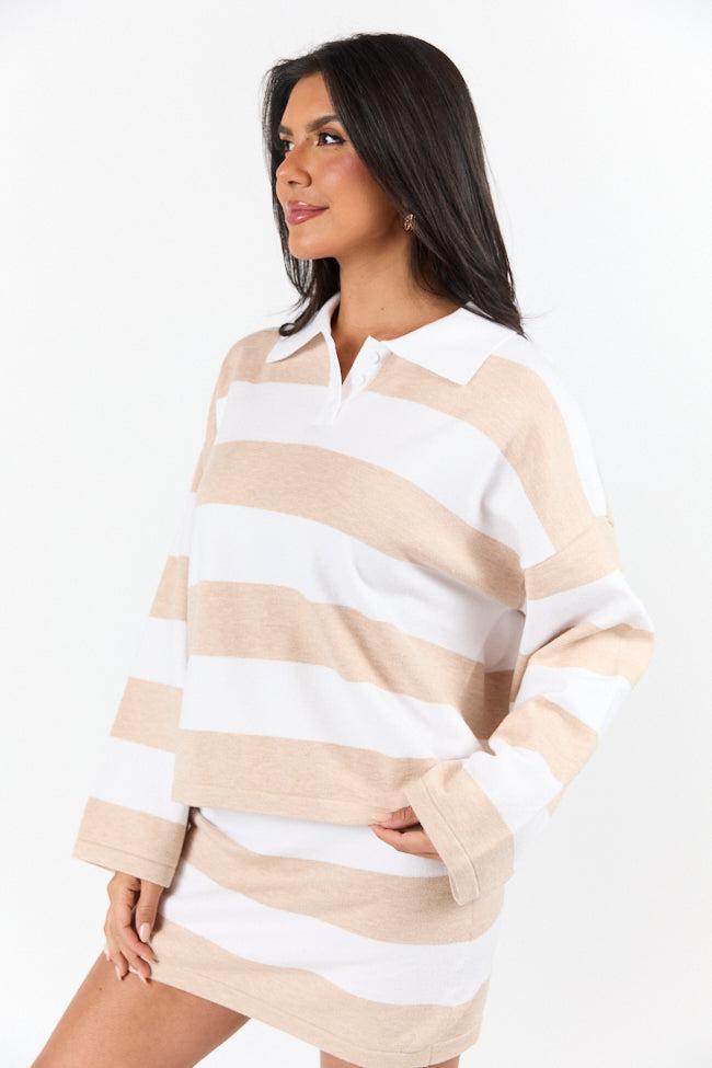 Seeing Double Neutral Striped Long Sleeve Sweater FINAL SALE Product Image