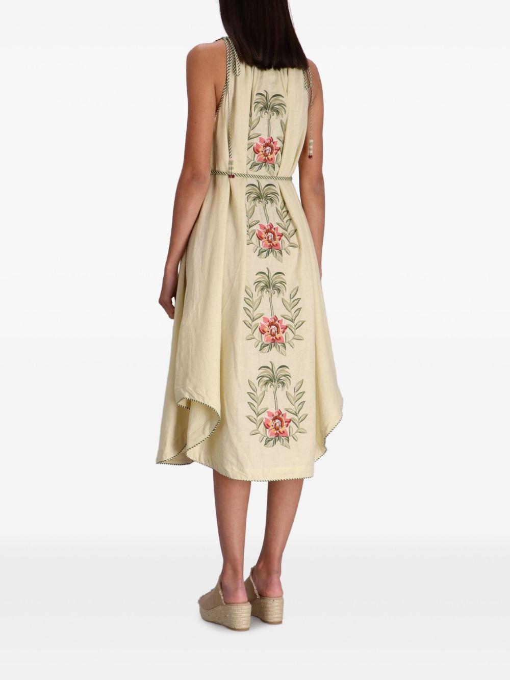 Sand Tropical Flower embroidered midi dress Product Image