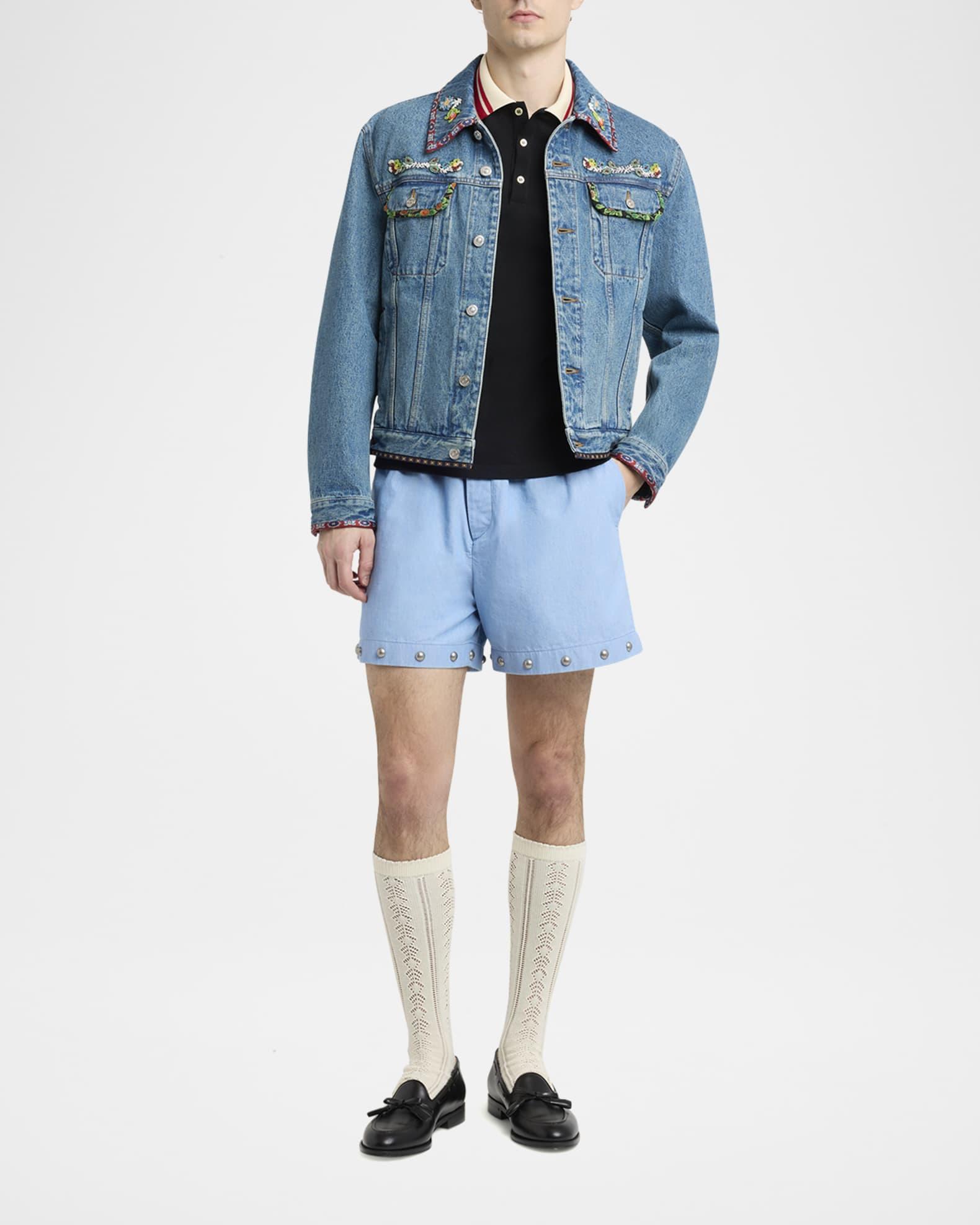 Men's Embroidered-Trim Denim Jacket Product Image