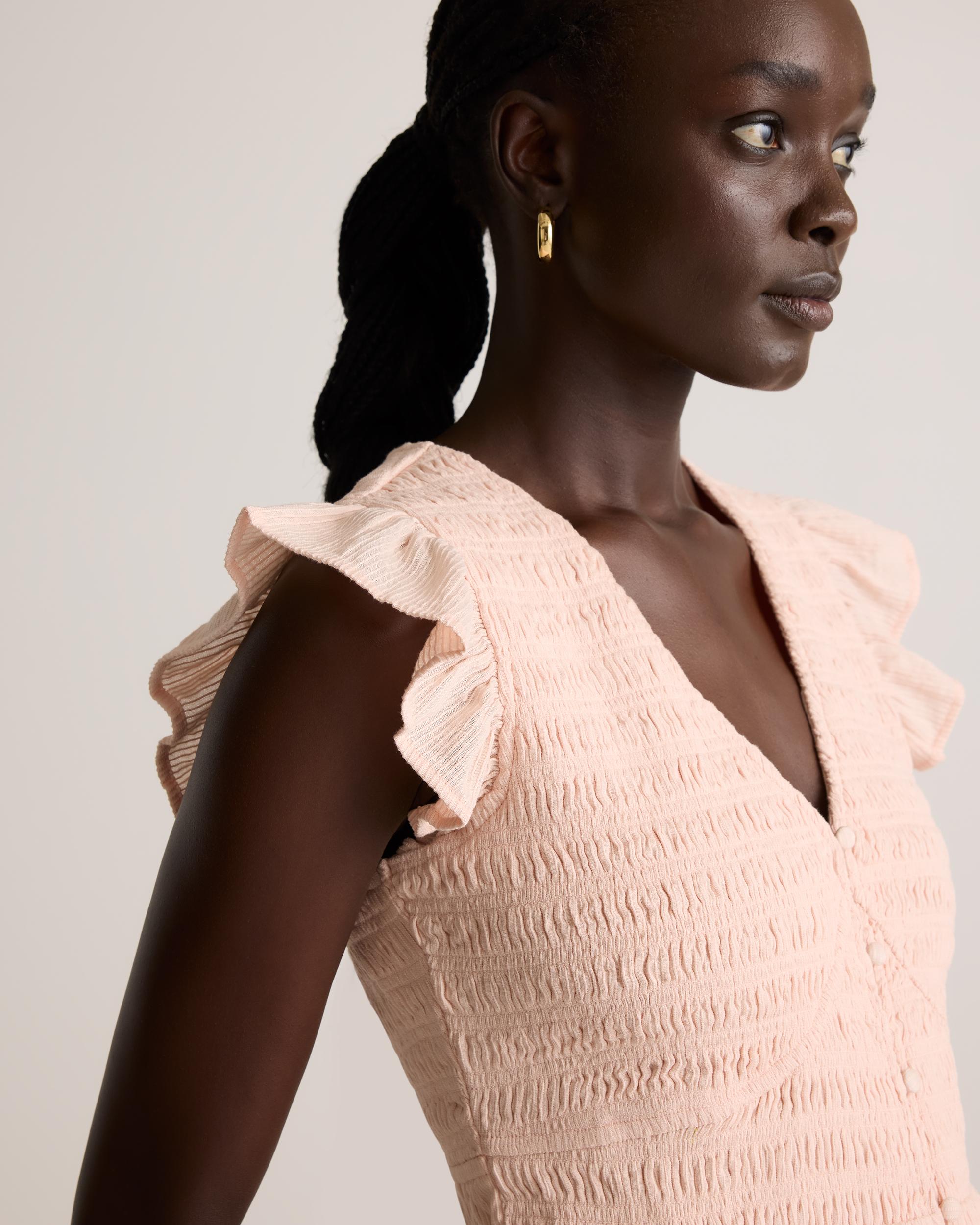 Quince | Women's Organic Textured Cotton Smocked V-Neck Midi Dress Organic Cotton Product Image