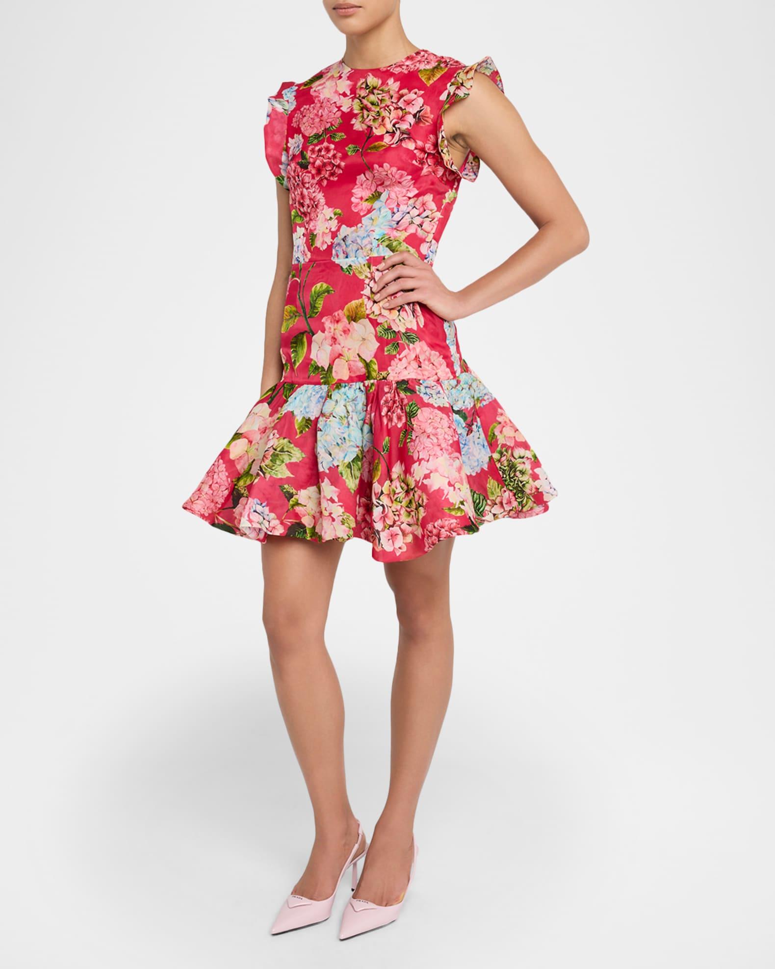 Sleeveless Hydrangea-Print Bubble Mini Dress Product Image