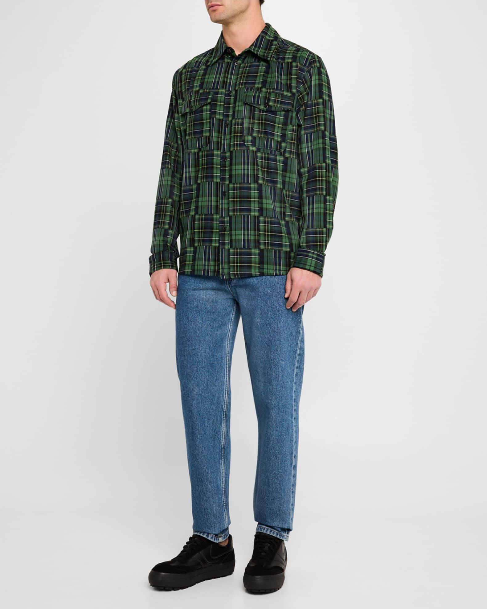 Men's Patchwork Plaid Button-Down Shirt Product Image