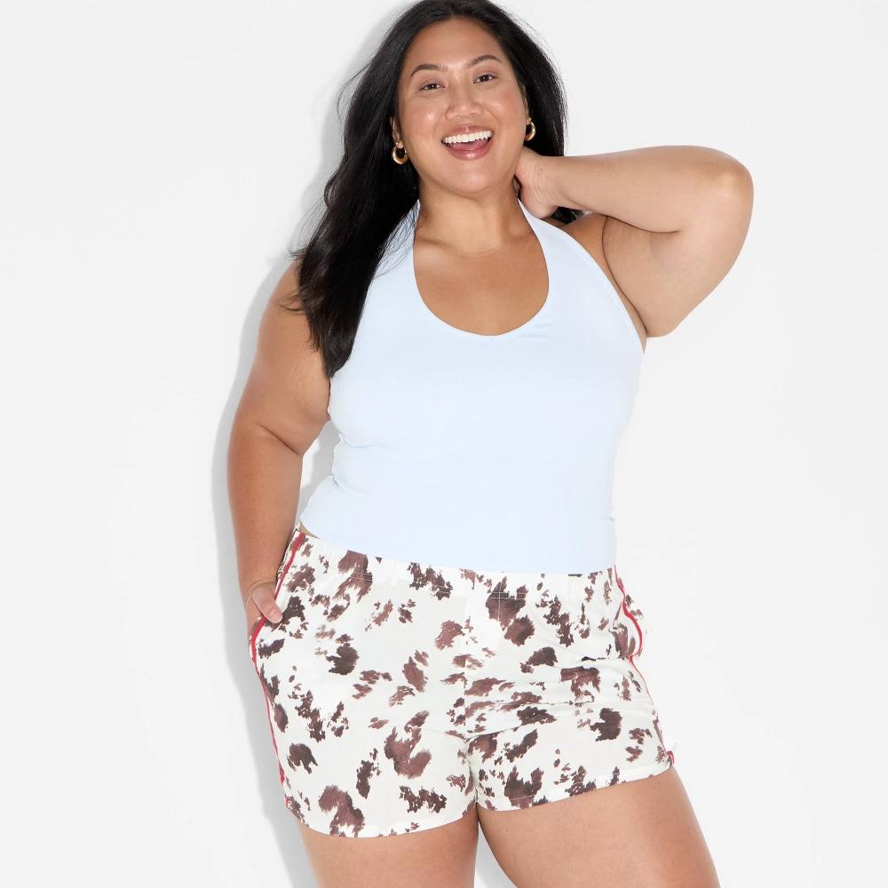 Women's Cow Print Graphic Shorts - White M Product Image