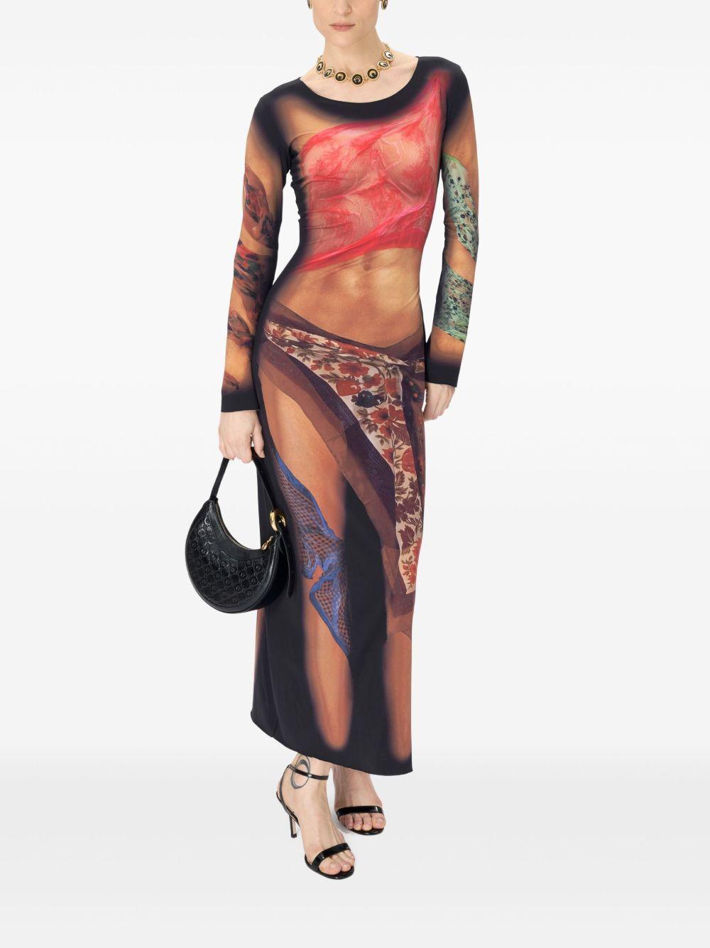 MARINE SERRE Multicolor Long Dress With All-over Graphic Print In Tech Fabric Woman In Beige Product Image