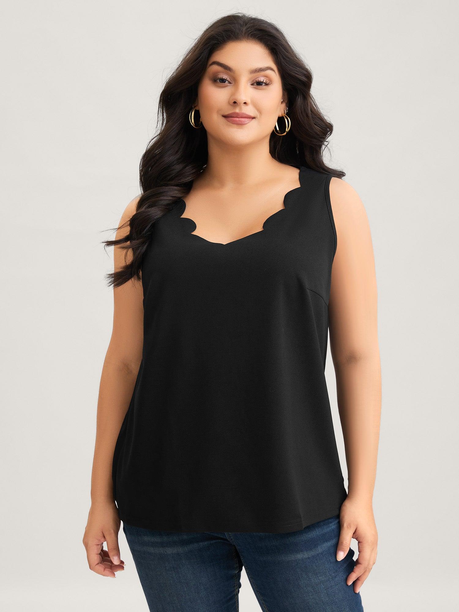 Solid V Neck Laser Cut Tank Top Female Product Image