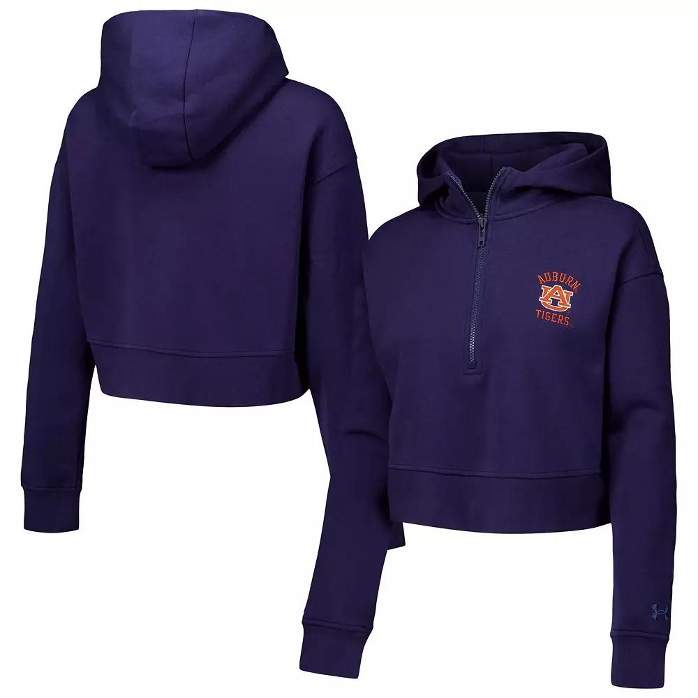 Women's Under Armour Navy Auburn Tigers Inline Modest Cropped Half-Zip Hoodie,  Product Image