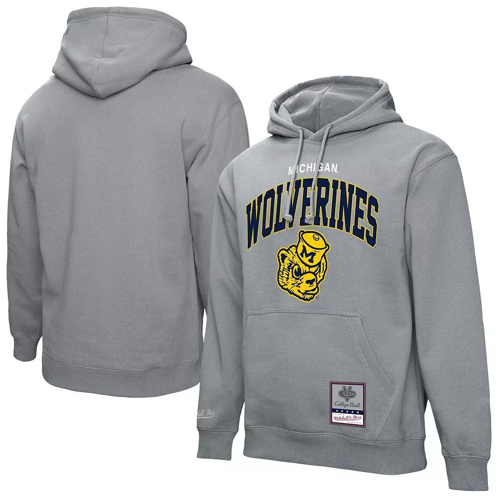 Men's Mitchell & Ness Heather Gray Michigan Wolverines Classic Arch Pullover Hoodie,  Product Image
