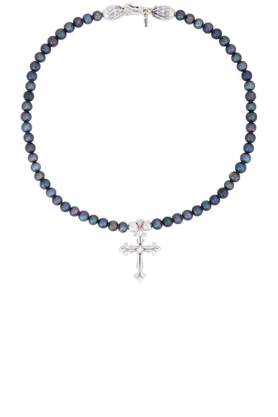 Black Pearl Necklace With Cross Product Image