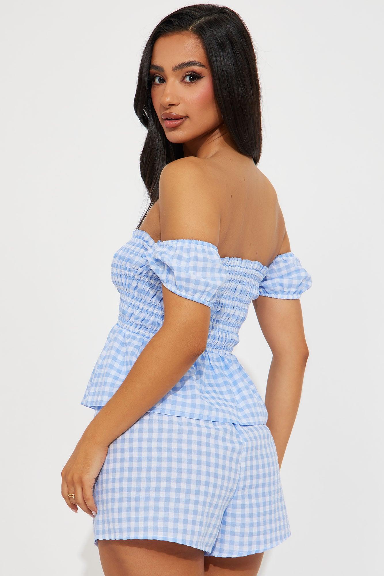 Loretta Gingham Short Set - Blue Product Image