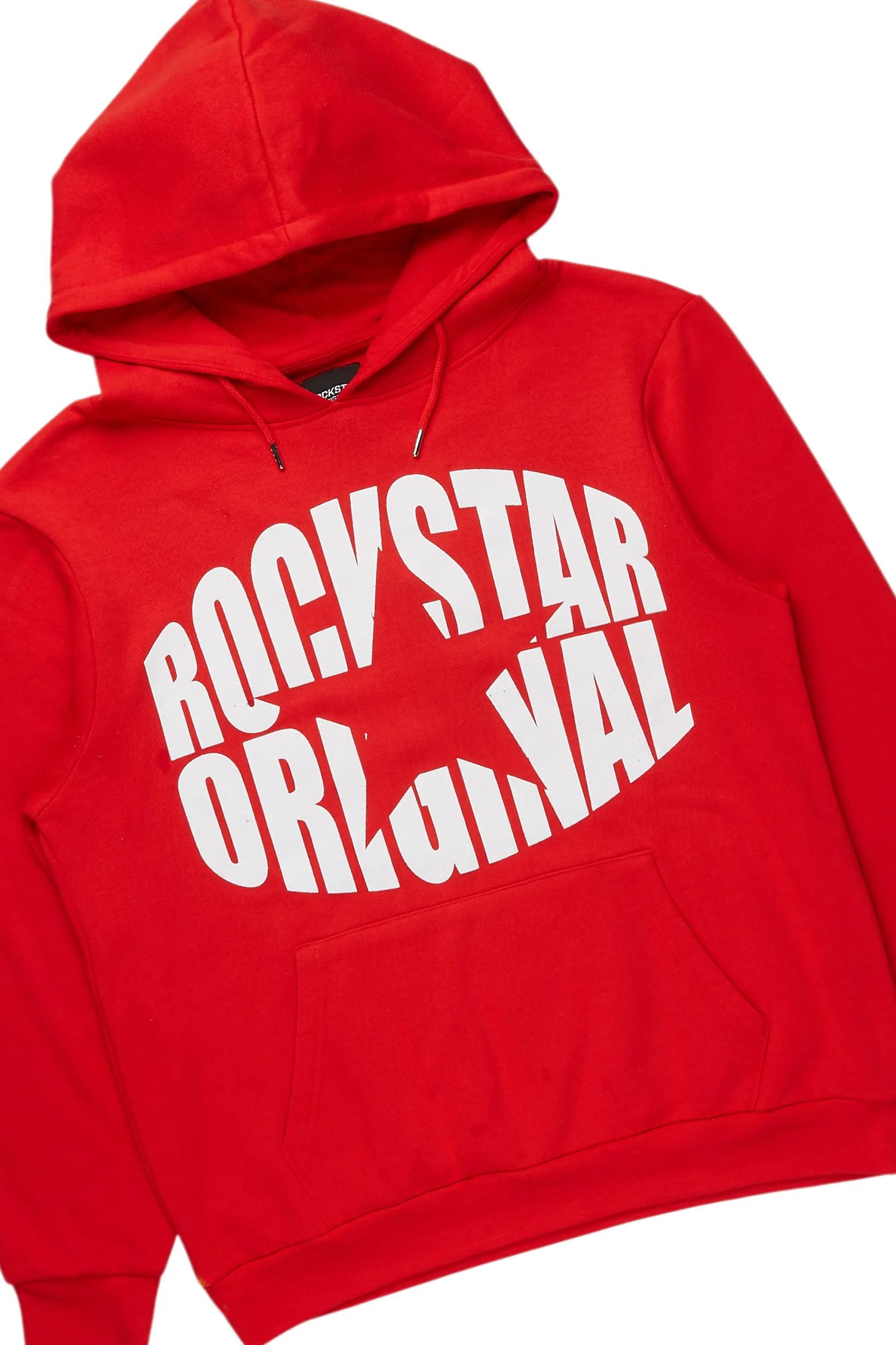 States Red Hoodie Stacked Flare Track Set Male Product Image