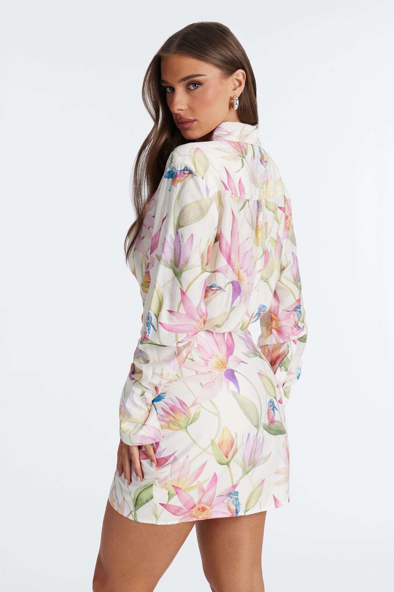 Delilah Floral Long Sleeve Mini Dress - Ivory/combo Female Product Image