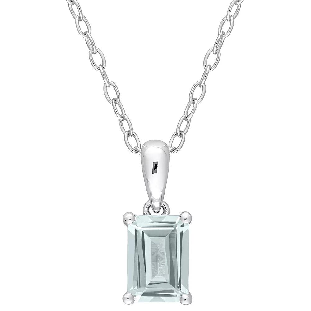 Stella Grace Sterling Silver & Gemstone Stud Pendant Necklace, Women's, Size: 18", Aquamarine Product Image