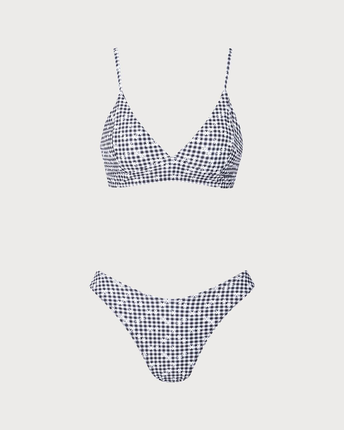 Black Plaid Floral Print Bikini Set Product Image