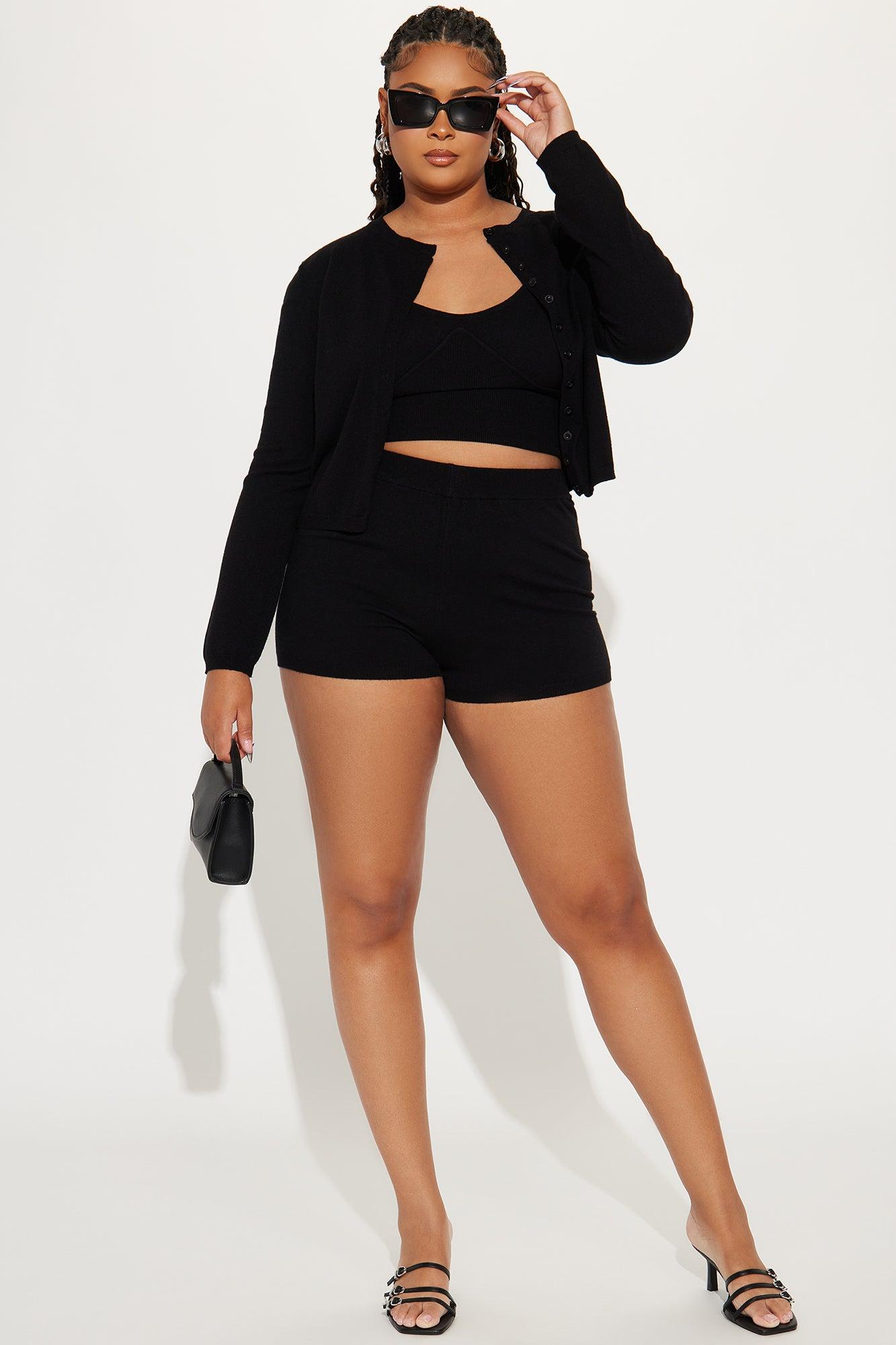 Cutesy Vibe 3 Piece Sweater Short Set - Black Product Image