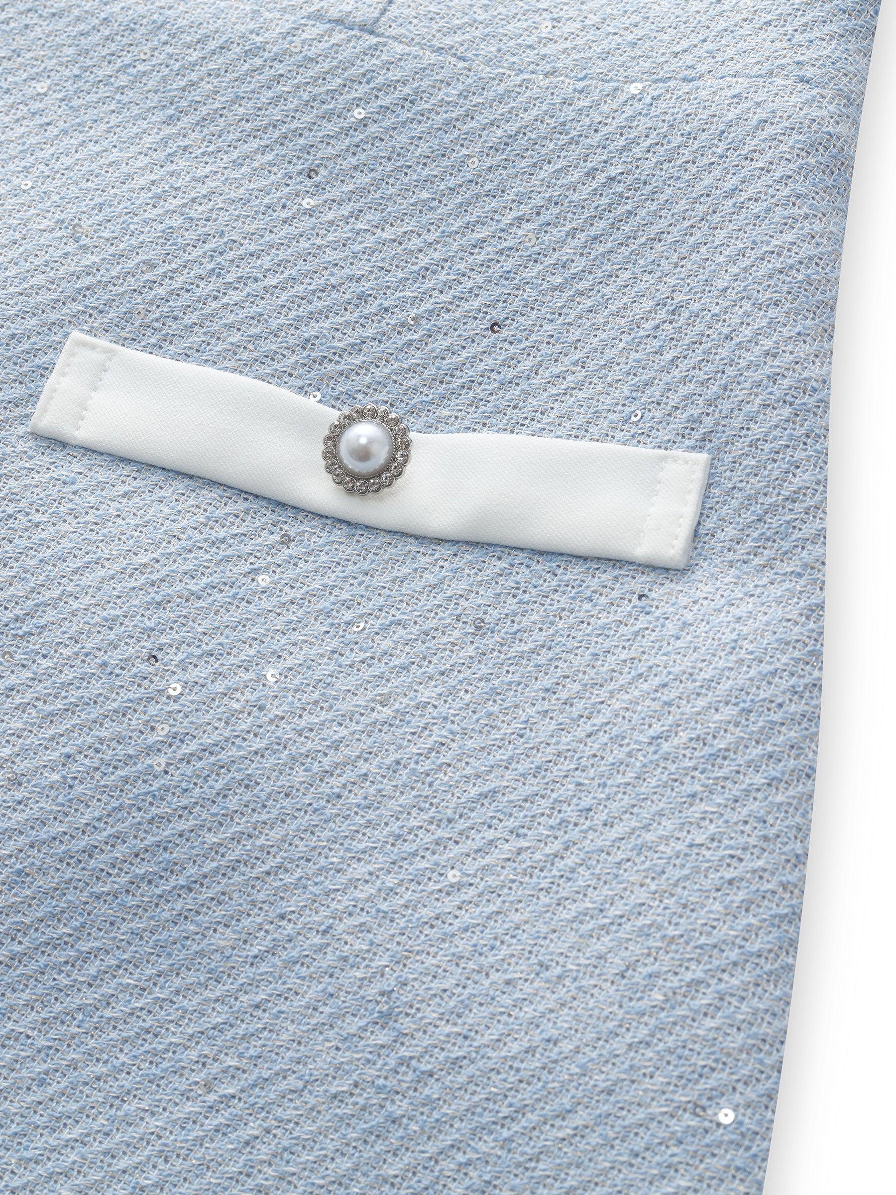 Acetate Blend Sequins Tweed Contrast Trim Women Mini Dress Product Image