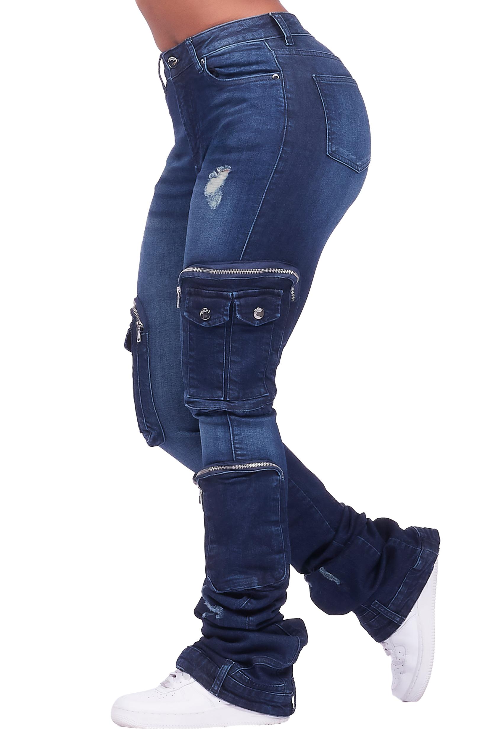 Alisson Dark Wash Cargo Super Stacked Jean Female Product Image