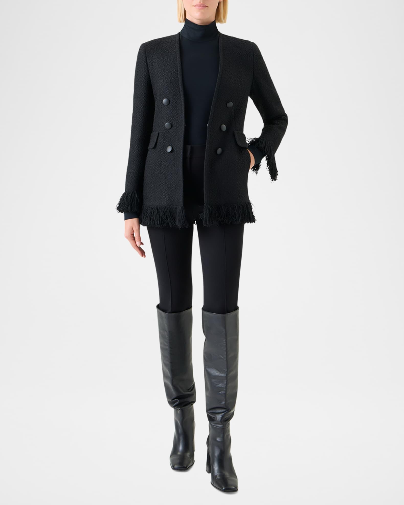 Double-Breasted Illusion Boucle Tweed Fringed Jacket Product Image