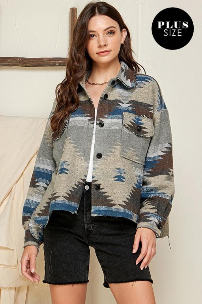 Plus Aztec/tribal Print Jacket Product Image