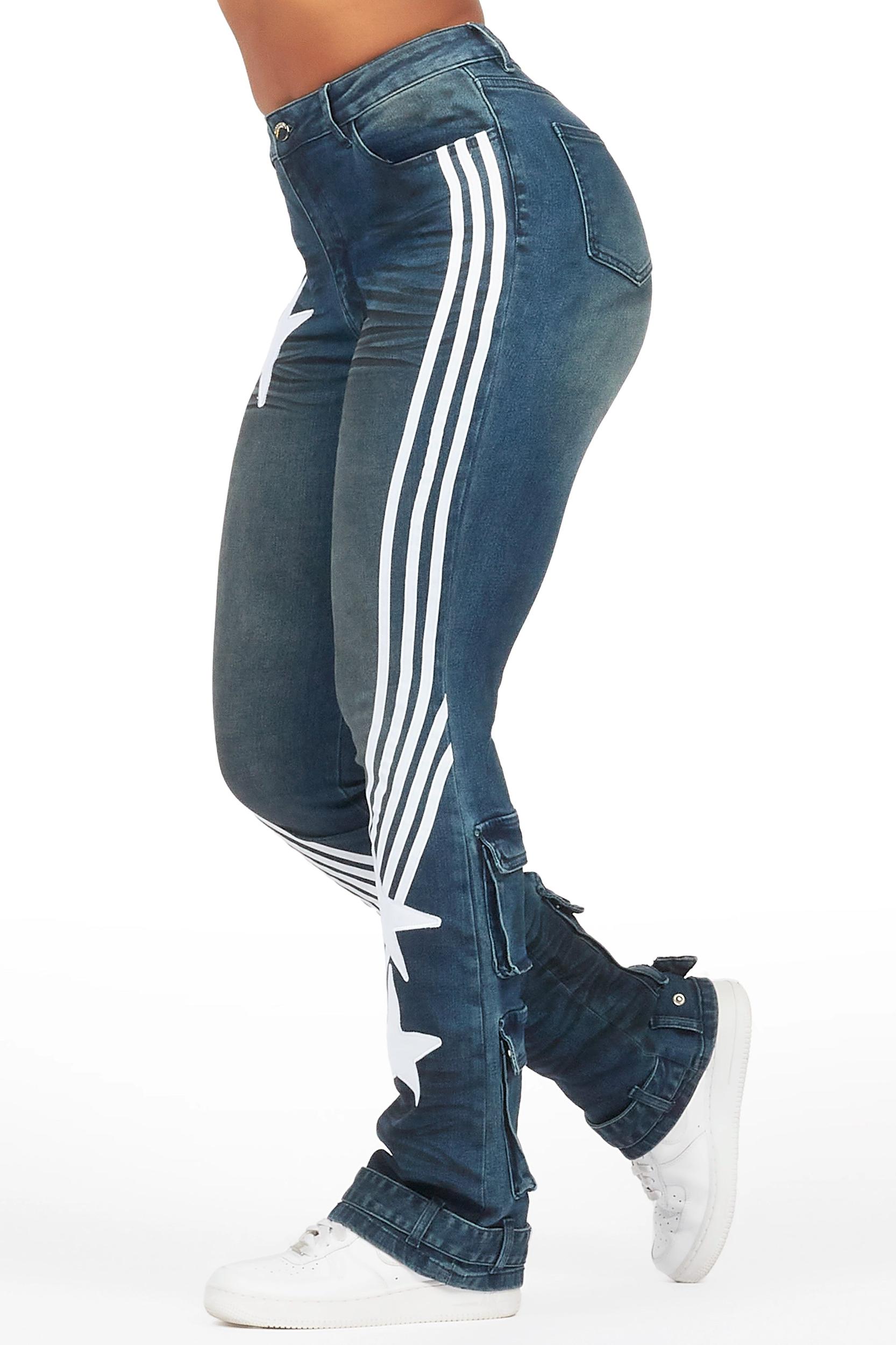 Jaziya Dark Wash Stacked Flare Jean Female Product Image