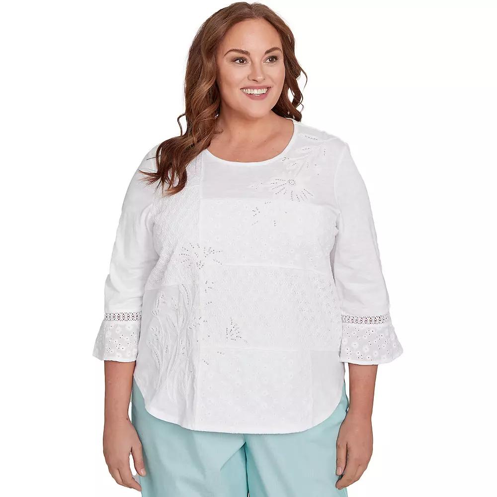 Plus Size Alfred Dunner Lace Patchwork Embellished Sleeve Top, Women's, Size: 1XL, White Product Image