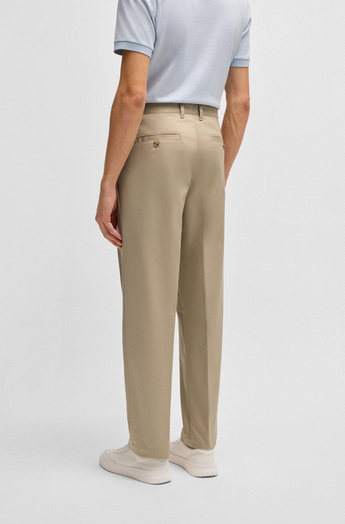 BOSS - Relaxed-fit trousers in cotton twill - Light Beige Product Image