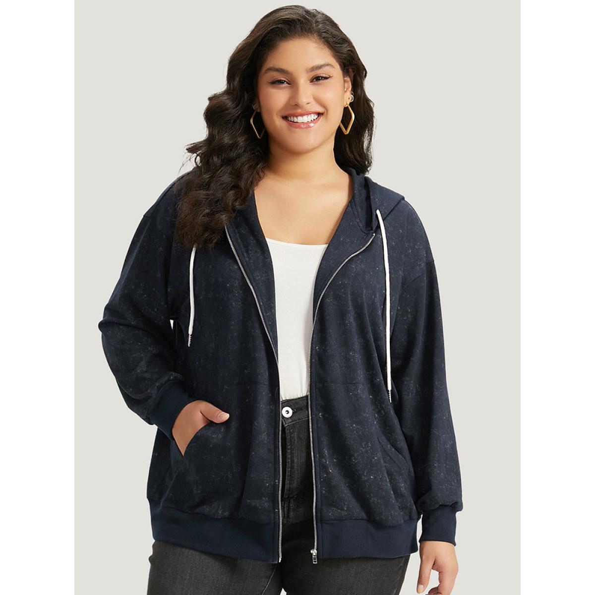 Plus Size Heather Hooded Drawstring Pocket Zipper Fly Sweatshirt Women Midnight Casual Elastic cuffs Hooded Everyday Sweatshirts BloomChic 28/5X Product Image