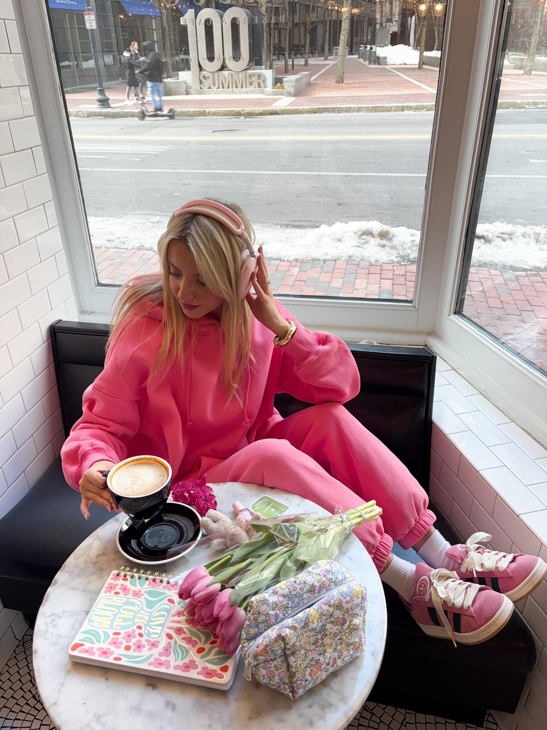 Hibiscus Pink Sunkissed Varsity Embroider Hoodie Product Image