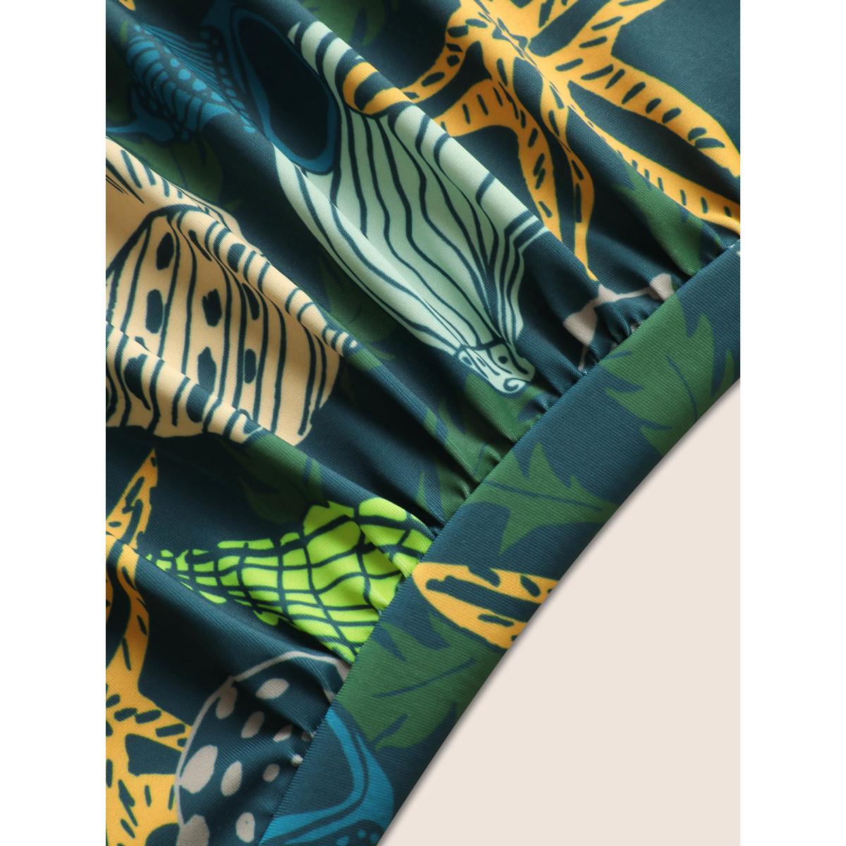 Plus Size Marine Elements Tiered Ruffles One Piece Swimsuit Women's Swimwear Beige Beach Gathered Curve Bathing Suits High stretch One Pieces BloomChic 18-20/2X Product Image