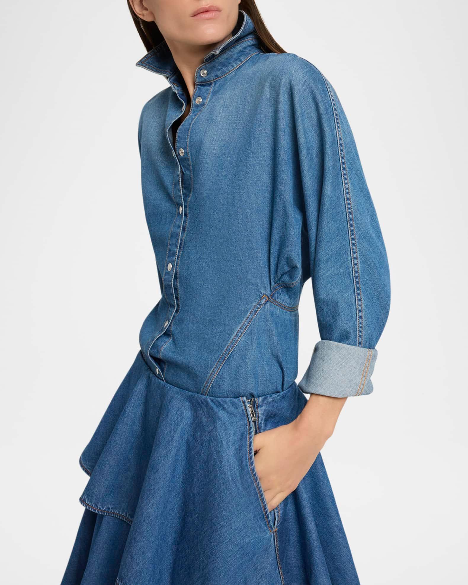 Seamed Button-Down Denim Top Product Image