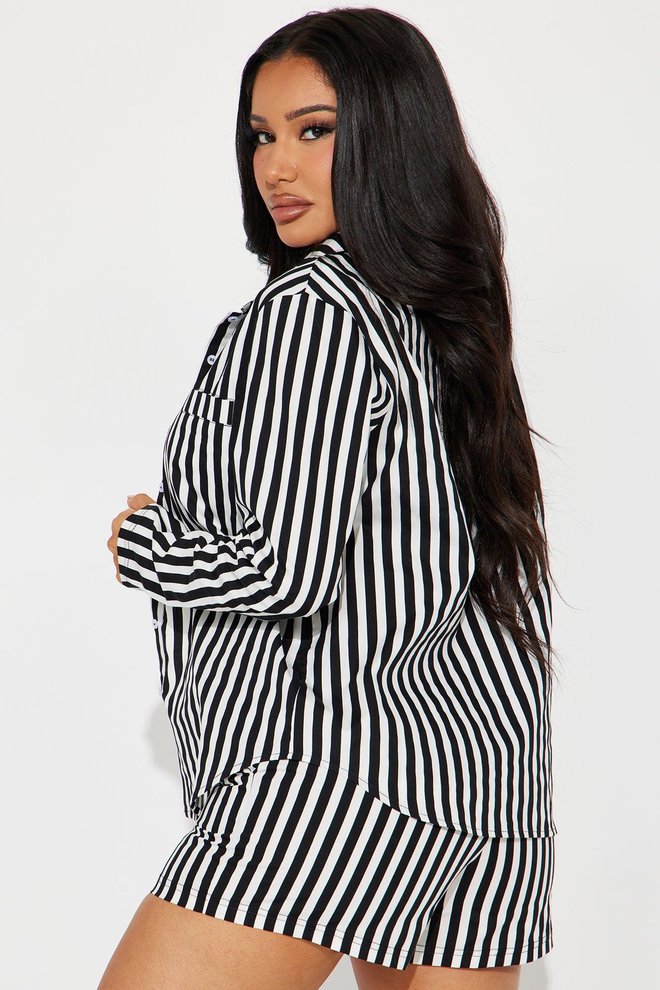 Chill Era Poplin PJ Short Set - Black/White Product Image