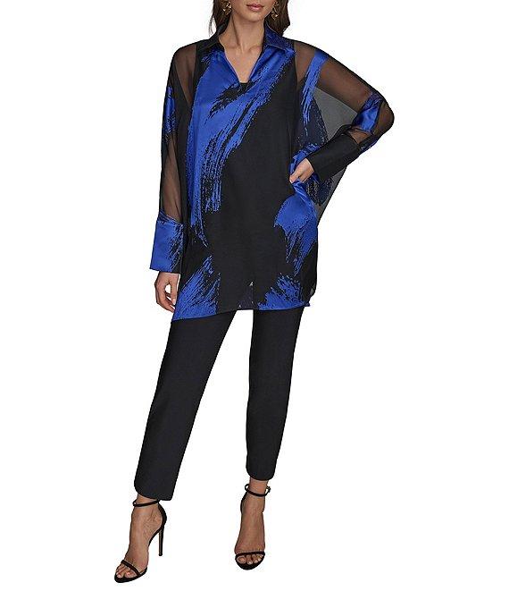 Donna Karan Brushstroke Burnout Spread Collar Long Sleeve Tunic Product Image