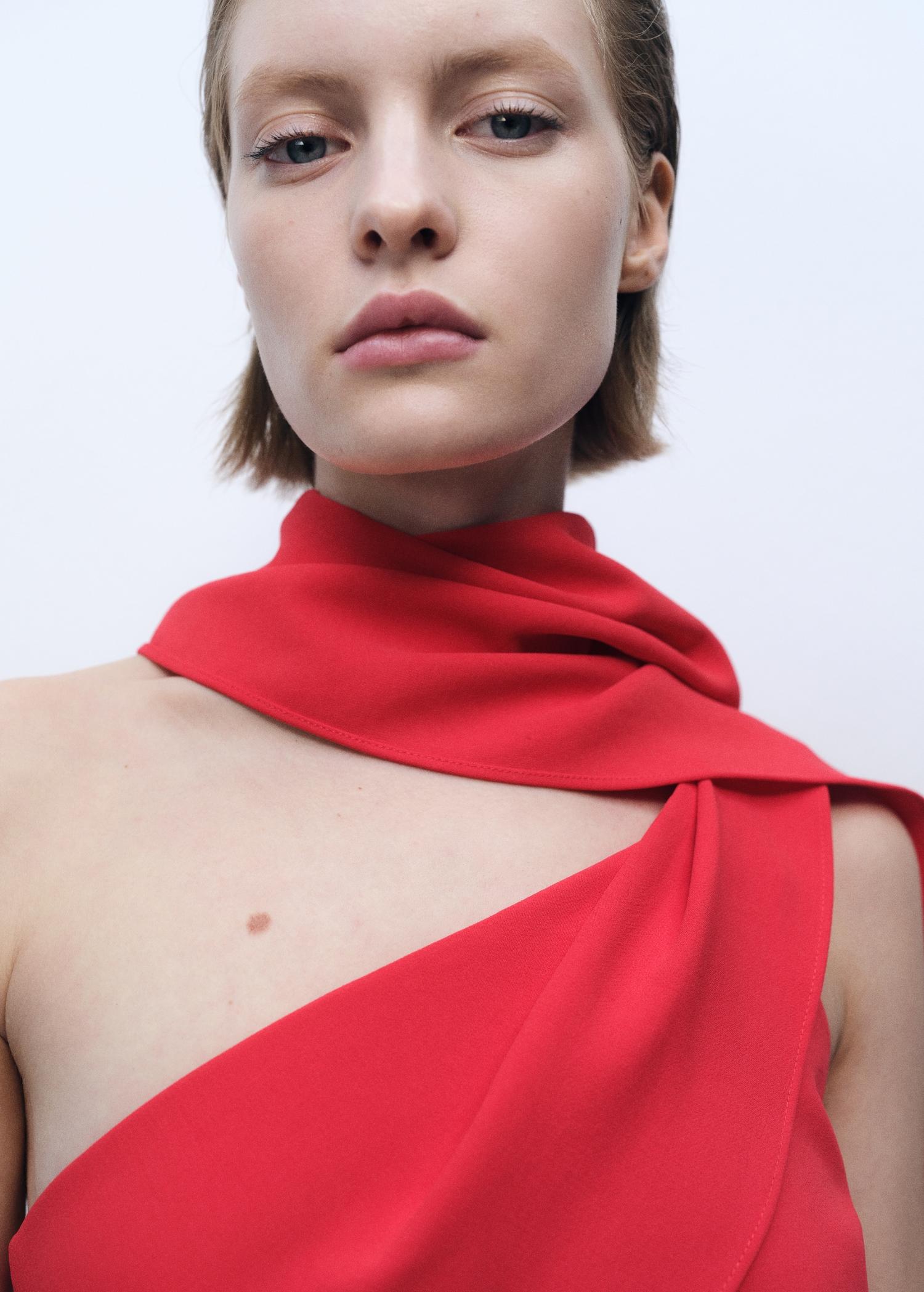 Asymmetrical bow-neck dress - Women | MANGO USA Product Image