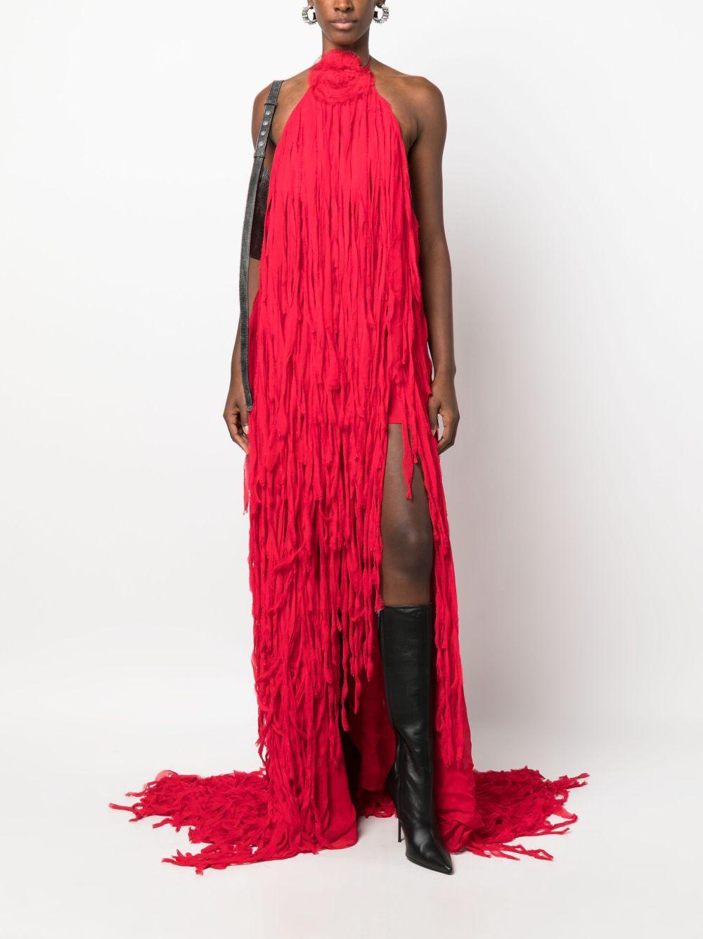 fringe-design halterneck long dress Product Image
