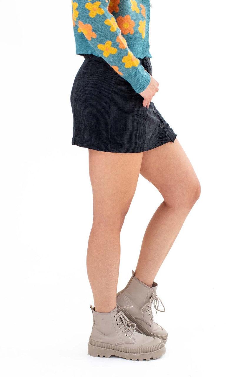 Charcoal Corduroy Button Front Skirt Product Image