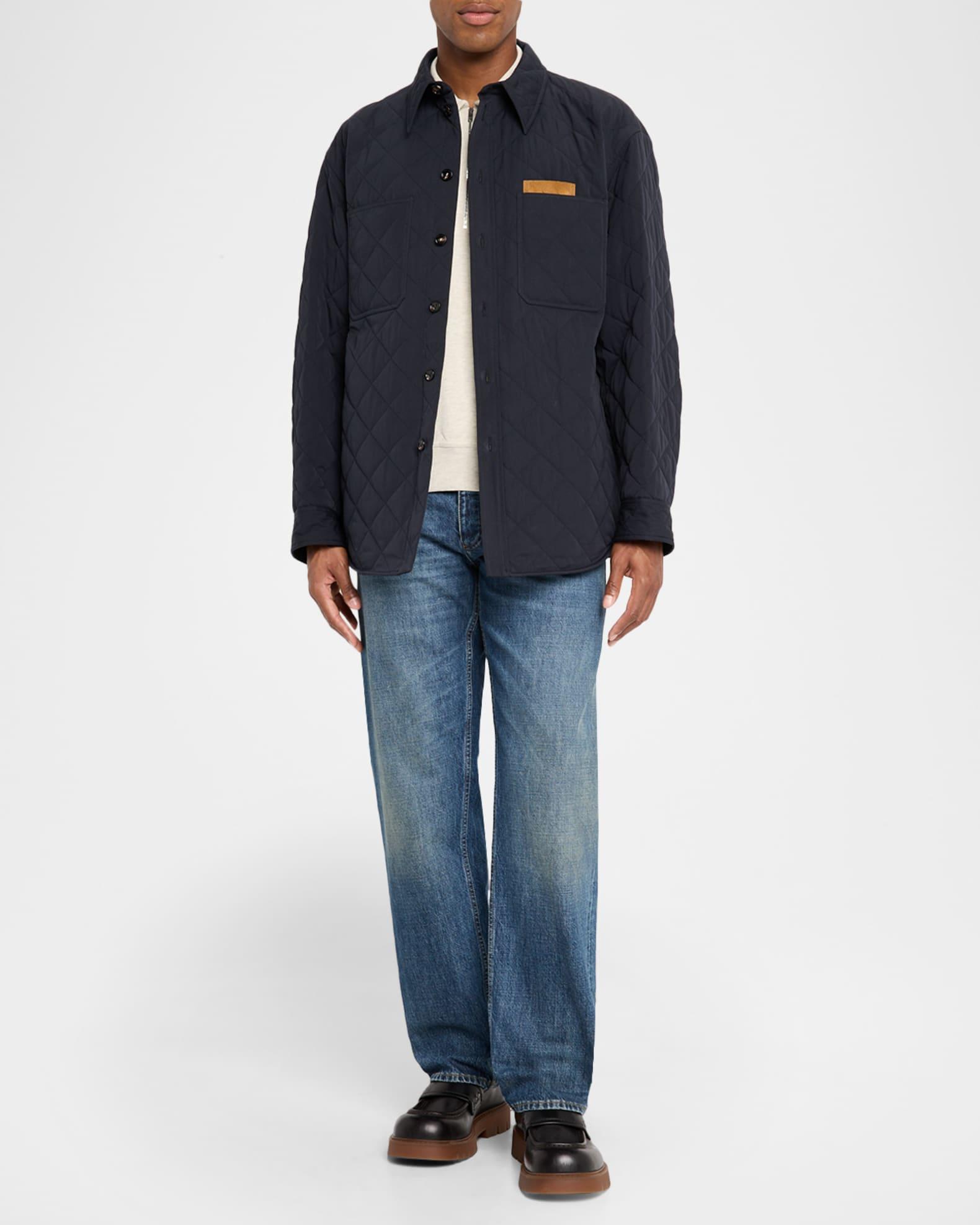 Men's Quilted Overshirt with Suede Intrecciato Patch  Product Image