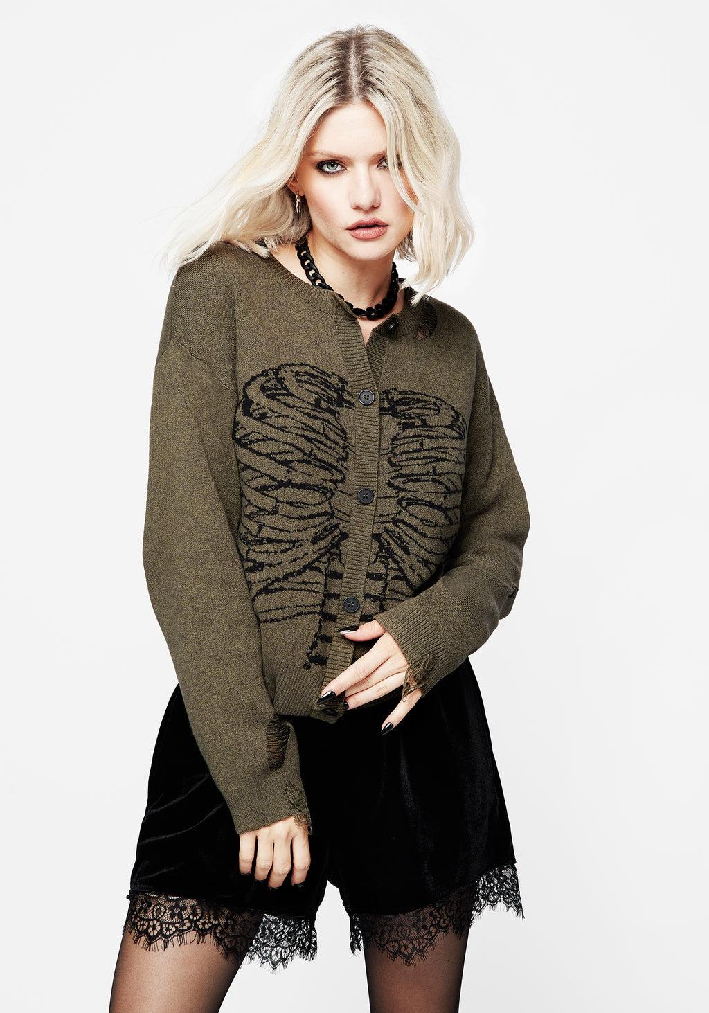 Vertebrae Graphic Knit Crop Cardigan Product Image