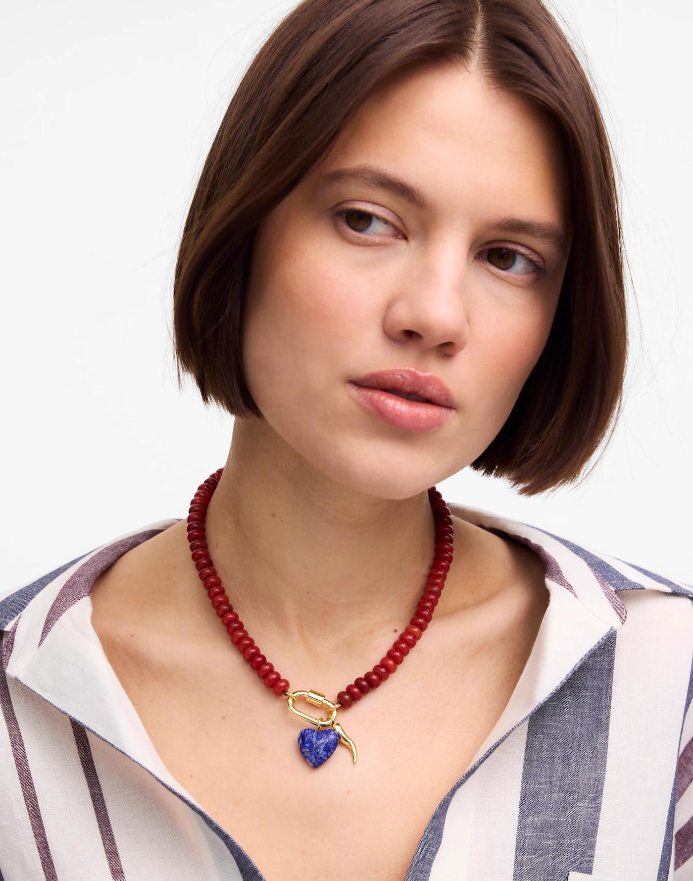 Semiprecious Beaded Carabiner Charm Necklace Product Image