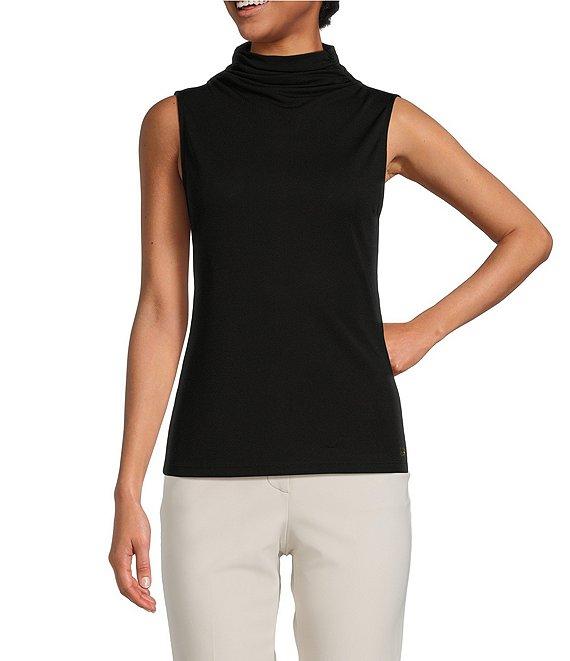 Donna Karan Stretch Draped Mock Neckline Sleeveless Top Product Image