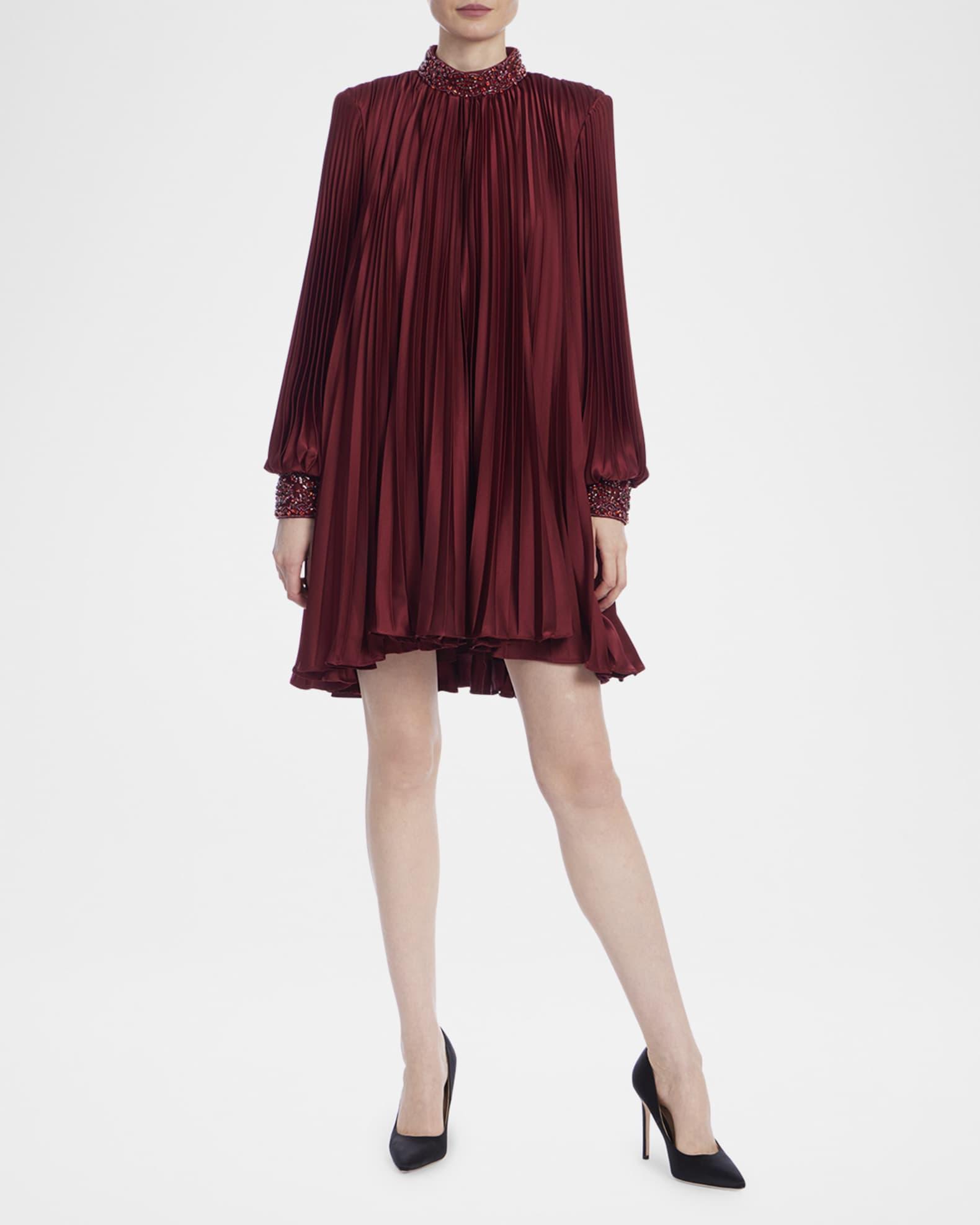 Pleated Bead-Embellished Mini Dress Product Image