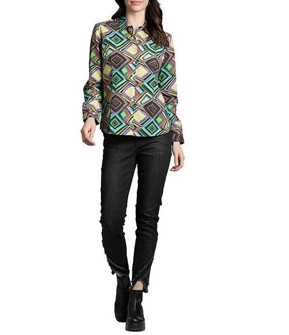 APNY Printed Collared Long Sleeve Button Up Top Product Image