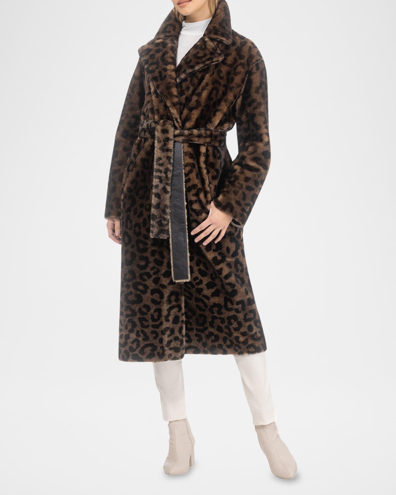 Reversible Leopard-Print Shearling Lamb Stroller With Belt Product Image