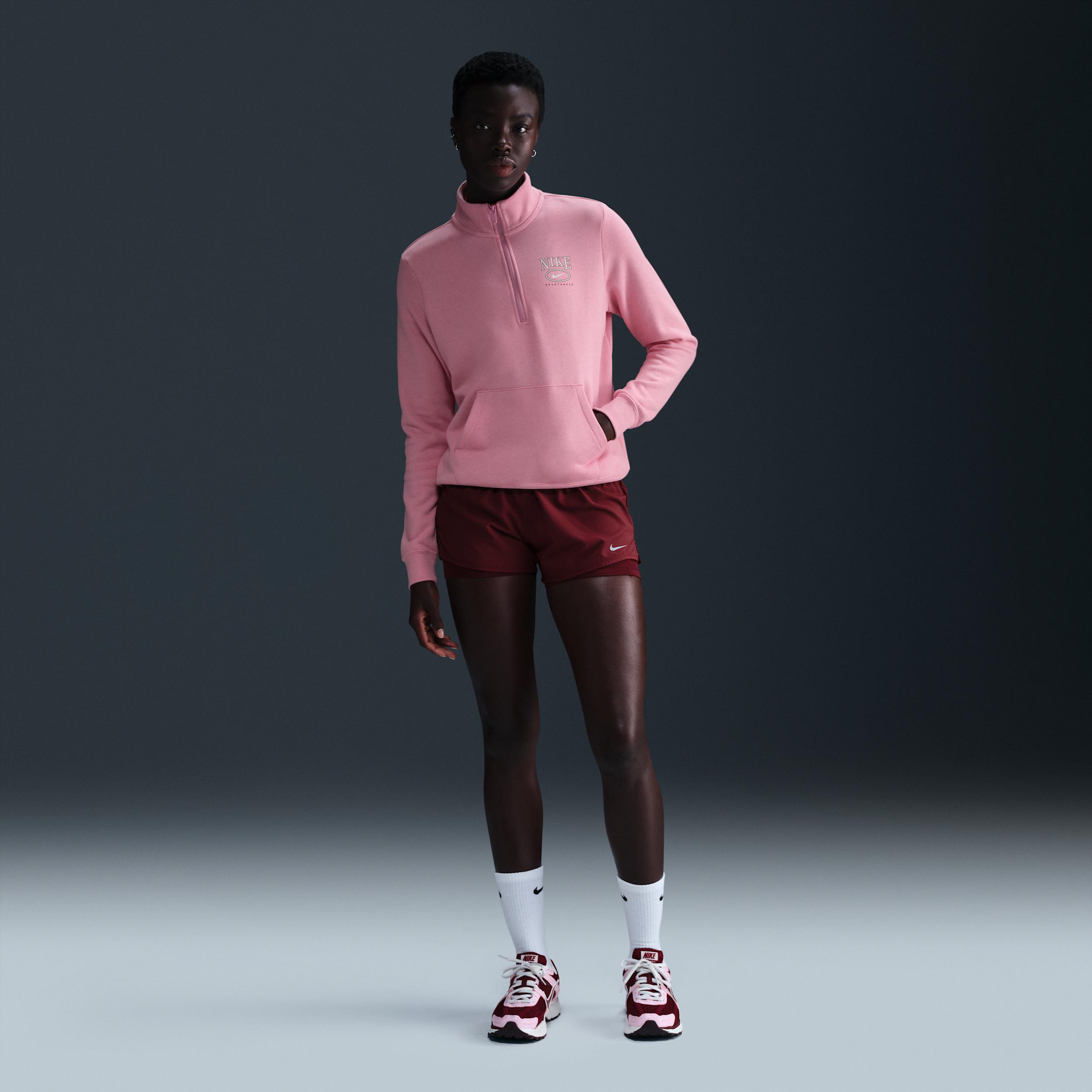 Womens Nike Sportswear Club Fleece Mock-Neck 1/2-Zip Graphic Top | HJ0985-010 Product Image