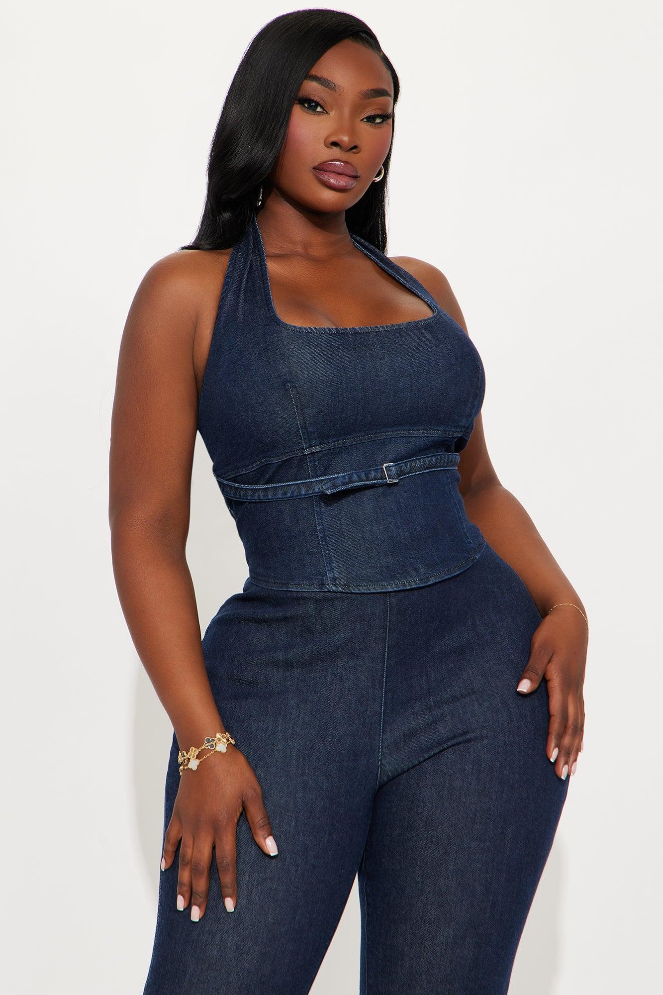 Andrea Halter And Flare Leg Pant Set - Dark Wash Female Product Image