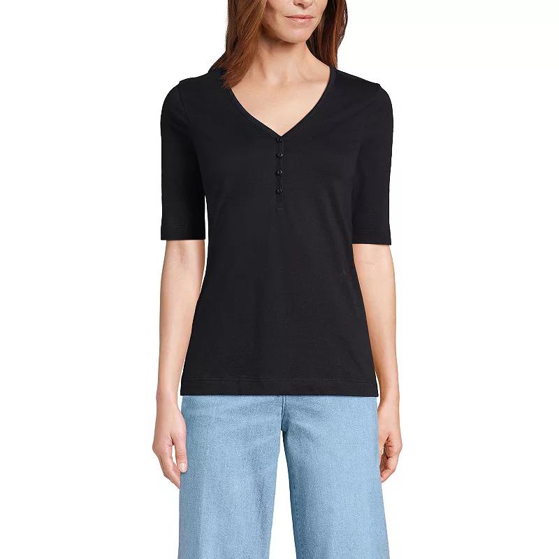 Women's Lands' End Supima Elbow Sleeve V-Neck Henley Top,  Product Image