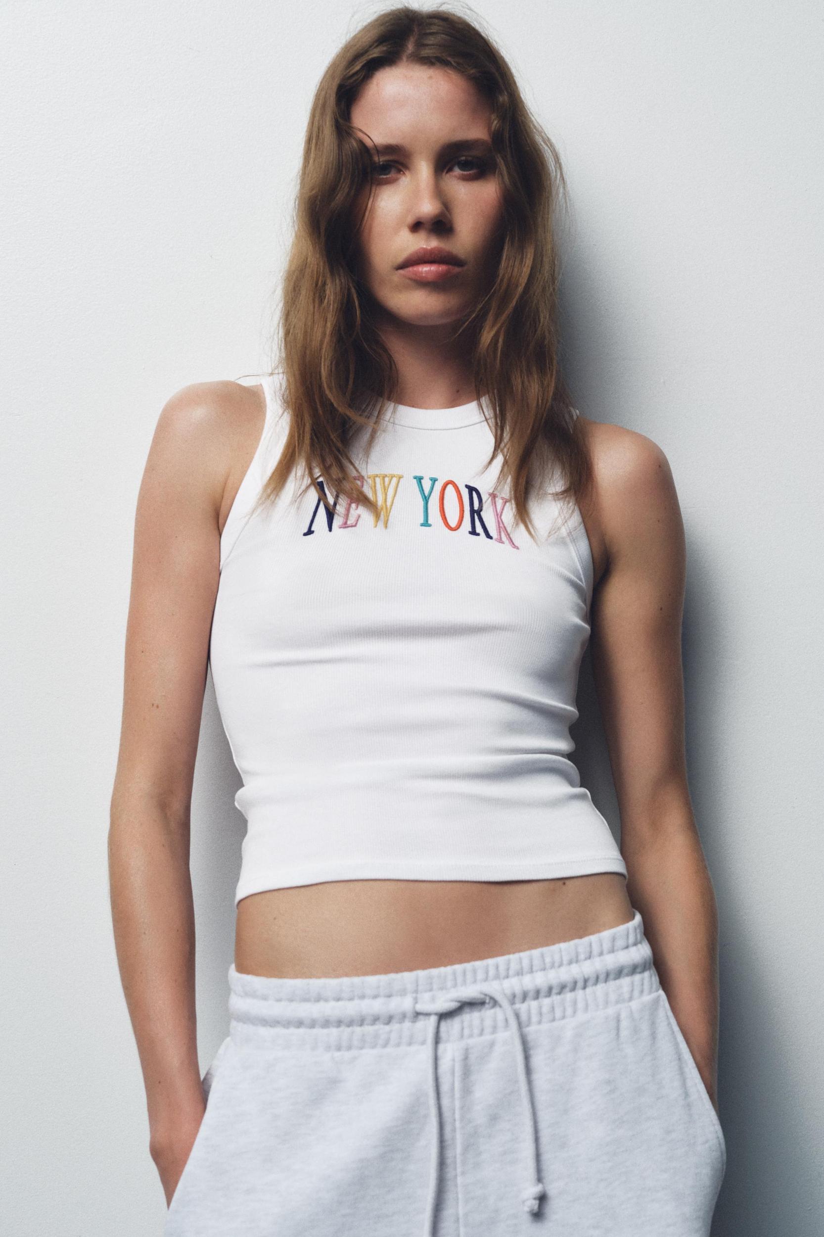 EMBROIDERED TEXT TOP Product Image