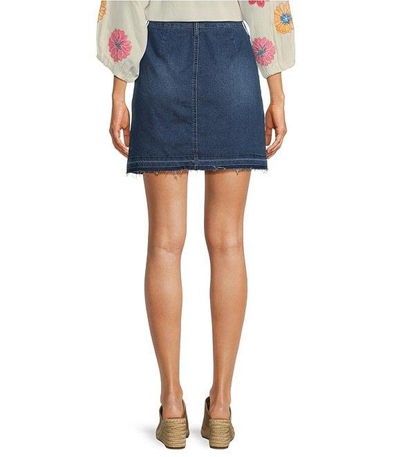 Code Bleu Mid Rise Frayed Hem Stretch Denim Skort Product Image