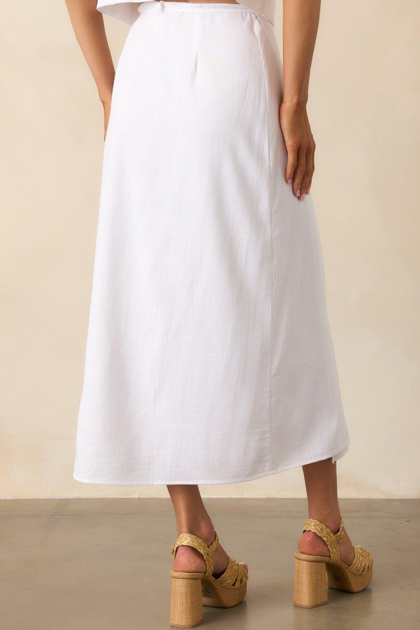 That Peaceful Feeling White Linen Blend Wrap Midi Skirt Product Image