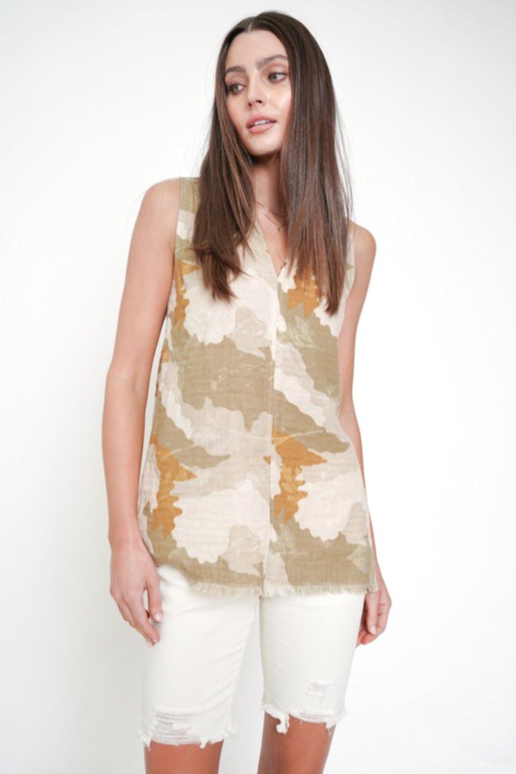 Split V Neck Camo Top Product Image